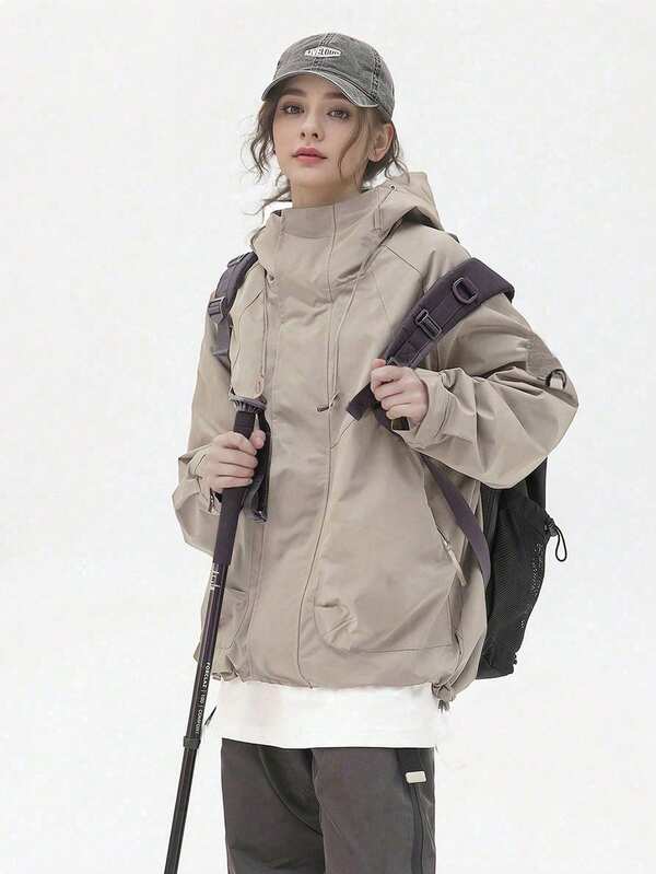 Women's Windproof Jacket, Water-Resistant Lightweight Loose Outdoor Coat, Long Sleeve Hooded, Spring Apparel