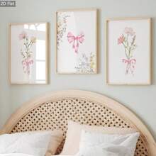 3-Piece Wild Flower Canvas Painting, Pink Floral Canvas Oil Painting, Nordic Plant Art Poster, Minimalist Plant Wall Art, Suitable For Girl's Bedroom, Living Room, Office, Apartment Wall Decor, With Frame - Pink - View 11