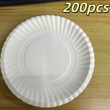 200pcs/100pcs Disposable White Round Paper Plates, Suitable For Birthday, Wedding, Picnic, Craft Painting Palette, Food Display, Festivals And Events - Multicolor - View 5