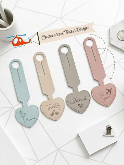 Customized Personalized Heart-Shaped Luggage Tags - Leather Name Tags And Boarding Passes For Suitcases, Featuring Patterns Of Airplanes And Birds' Hearts. Customized Heart-Shaped Luggage Tags With Names, Suitable As Gift Boarding Passes For Travelers. Customized Travel Bag Tags In The Shape Of A Heart, Equipped With A Long Strap