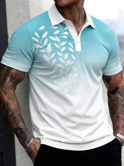 Men's Ombre Print Short Sleeve Polo Shirt