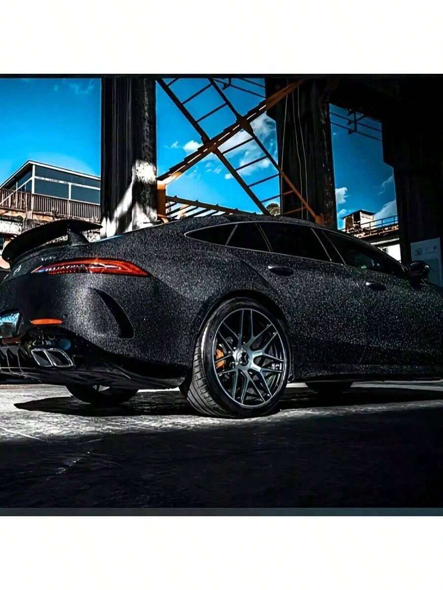 1 pieza Pegatina de vinilo negro mate - Superficie mate, pegatina de plástico autoadhesiva reflectante para coche con patrón de rayas, de un solo uso para mejorar la superficie metálica izquierda del envoltorio del coche