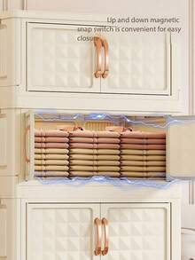 40/50/60cm Wide Foldable Storage Cabinet, 3-5 Tier Double Door Plastic Storage Organizer With Wheels, Toy, Snack, Clothes Storage Rack For Living Room, Home Dust-Proof Shelf, Kitchen Storage Rack, Containers, Oil Bottle, Spice Rack, Refrigerator Organizer, Kitchen Accessories, Draining Rack, Kitchen Cabinet, Home Supplies, Food Container - 彩色 - 查看 4