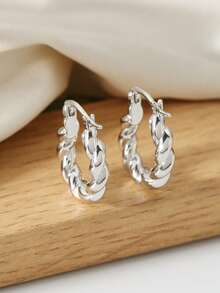 一对扭纹编织金色耳环，简约复古风格首饰 - 扭紋耳圈 - 查看 8