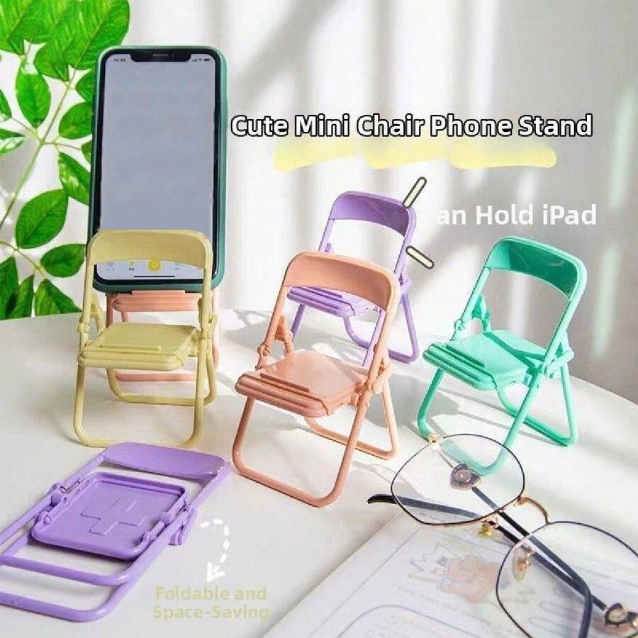 10/1个 椅子造型手机支架 - 迷你桌面手机支架 - 可爱卡通折叠椅桌面手机支架 - 便携式可折叠迷你椅子造型，适用于办公手机/平板电脑支架、桌面装饰、万圣节、感恩节、圣诞节、新年礼物、美术用品 - 彩色 - 查看 1