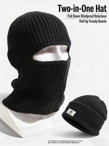 1PC Balaclava Men's Knitted Wool Hat, Autumn And Winter Hat Windproof Face Mask, Face And Neck Protection, Warm Hood And Cold Hat - Two Uses for One Hat - View 7