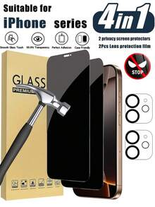 Juego de 4 en 1 - 2 piezas de protector de pantalla de privacidad para iPhone 16 Pro Max de 6.9 pulgadas + 2 piezas de protector de lente de cámara, compatible con 17 Pro Max, 17 Pro, 17 Air, 16 Pro, 16 Plus, 15 Pro Max, 15 Pro, 15 Plus, 14 Pro Max, 14 Pro, 14 Plus, 13 Pro Max, 13 Pro, 12 Pro, 11 Pro Max. Protección de pantalla esencial con protector de pantalla de vidrio templado con privacidad. - Negro - Ver 8