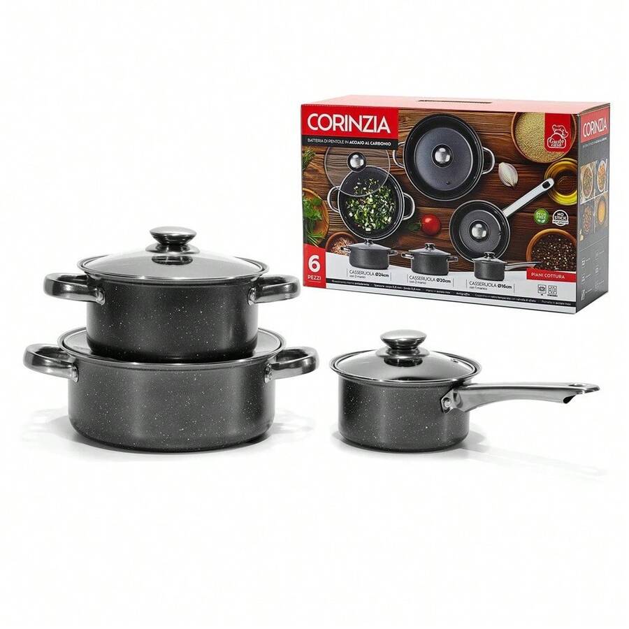 OISE ART STORE Set Batteria Di Pentole Cucina In Acciaio Al Carbonio Da 6pz Antiaderente Antigraffio - - Multicolore - Visualizzare 1
