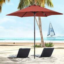 Parasol Ø196 Cm, Tiltable Rotating Parasol, Hexagonal Parasol For Balcony, Beach Or Garden, Wind Resistant, Crank Operated, Burgundy Red. - C - View 2