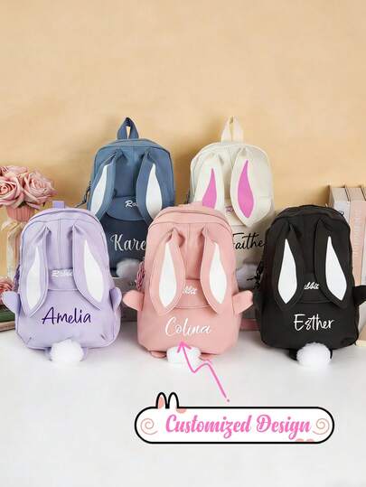 Customized Rabbit Shaped Backpack For Toddlers And Kids, With Rabbit Ears And Tail, Personalized Backpack For Preschool, Easter Gift, Kindergarten School Bag, Rabbit Ear Backpack, Children Travel Bag, Newborn/Birthday Gift