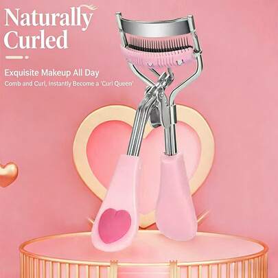 1pc Heart-Shaped Resin Handle Eyelash Curler, Makeup Tool, Affordable, Suitable For Room Decor, Travel, Bedroom, Cosmetic Accessories