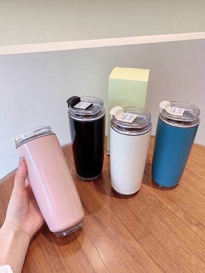 1pc Double Wall Stainless Steel Vacuum Insulated Cup, Simple Solid Color Portable Coffee , Leak-Proof Anti-Slip Travel Mug, Creative Small Mouth Bottle, Suitable For Milk, Coffee, Tea, Juice, Beverage, Ice Cream, Office Commute, Ideal Gift For Friends And Family