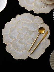 1-8 st/set guldfärgade blommönster PVC-bordsunderlägg, tvättbara, lätta att rengöra, halkfria, värmebeständiga, lämpliga för bröllopsfester och bordsdekorationer på högtider och evenemang - Guld - Visa 1