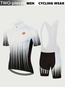 Men's Cycling Sweatshirt And Shorts With 20D Seat Cushion Set - Black and White - View 2
