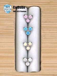 CatDObo 1件 G23 钛合金植入级低过敏性耳环 三角形花朵密镶锆石耳骨钉唇环 钛金属穿刺饰品 - 三角花鋯石耳釘 - 查看 4