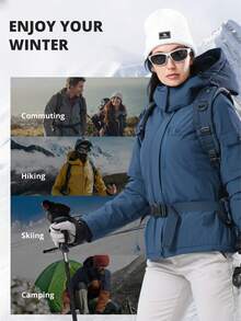 CAMEL CROWN Women's Windproof Ski Jacket, Waterproof Thickened Parka Coat, Warm Down Jacket - Navy Blue - View 3