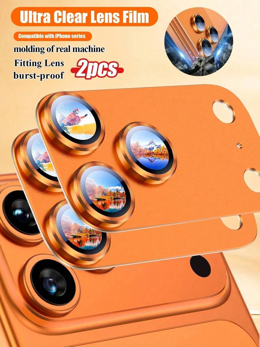 BOLLYMORE 2pcs Camera Lens Protector Case, Orange (Original Color), High Definition Quality, Anti-Drop Anti-Scratch, Suitable For Apple 17 Pro/17 Pro Max - 2pcs Camera - View 1