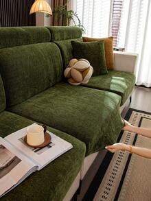 1pc Solid Color Stretch Jacquard Sofa Seat Cushion Cover, L-Shaped Sofa Cover, Separate Sofa Backrest Cover, Dirt-Resistant & Anti-Slip, Easy To Remove And Wash, Suitable For Living Room Decor, Furniture Protection, Multiple Sizes Available - Dark Green - View 8