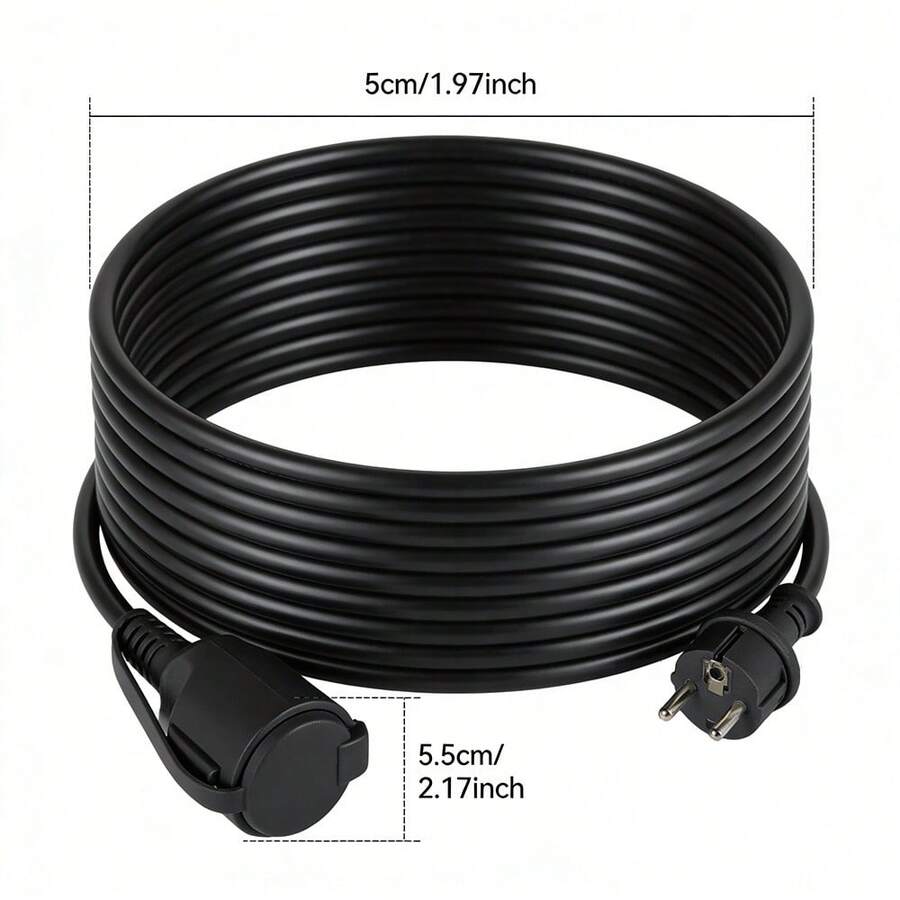 CILIA 1 pieza Cable de extensión de alimentación estándar de la UE con cubierta de contra el polvo, un solo enchufe, cable flexible y duradero para uso doméstico y al aire libre - Ver 1