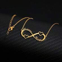 1 Gold And Silver Personalized Customized Double Heart Double Name Infinite Necklace, Stainless Steel Customized Infinite Name Necklace Pendant Personalized Necklace Jewelry Birthday Gift, Unique And Meaningful Gift, High-End Gift For Valentine's Day, Birthday, Anniversary, Graduation Ceremony, Christmas, Family, Friends And Classmates - Multicolor - View 7