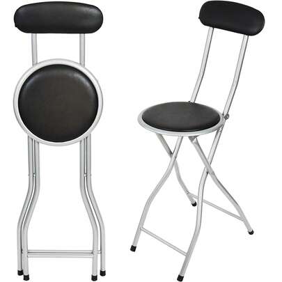 Gr8 Home Black Folding Bar Stool Breakfast High Back Chair Padded Round Desk Seat Kitchen