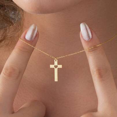 心形十字架项链，信仰项链，十字架吊坠项链，基督教礼物，圣诞礼物
