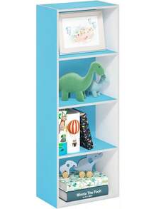 Estante de Libros Abierto de 4 Niveles, Color Blanco, Estante Decorativo para Libros y Objetos, Ideal para Sala de Estar, Dormitorio y Oficina - Blanco/celeste - Ver 2