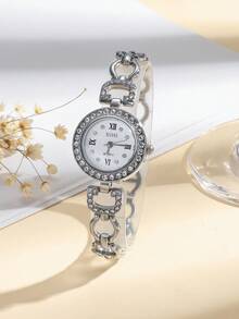 女士简约石英手表手链套装（2件套），适合日常搭配、生日、周年纪念日、万圣节及其他节日送礼，不含礼盒 - 彩色 - 查看 3