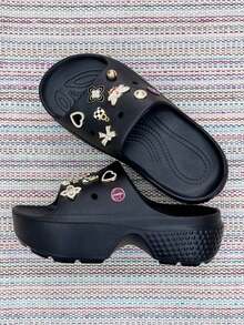 Chinelo de salto alto com bico aberto pingente aleatoriamente Confortável - Preto - Visão 4