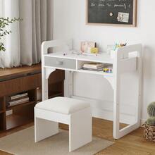 Kids Desk And Chair Set, Study Desk For Boys And Girl, Wooden Kids Writing Table With Cloth Drawers And Pen Holder - White - View 6