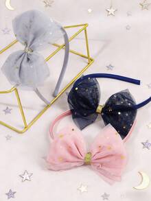 3pcs Elegant Tulle Bow Headbands, Pink, Blue, Gray Star Headbands, Ballet Style Wedding Party Hair Accessories, Sweet Girls Daily Hair Decor, Suitable For Valentine's Day - Multicolor - View 6