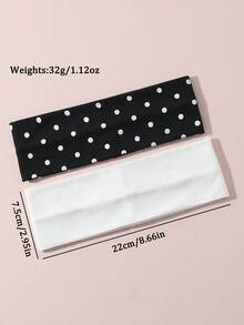 2件套女士时尚波点印花柔软防滑发带，弹力瑜伽运动发带发饰，日常佩戴百搭，适合多种场合，时尚发带女士头巾 - 黑色波點+白色 - 查看 3