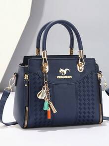 优雅刺绣女士手提包 - 配有可拆卸肩带，拉链封口，湖蓝色/白色/红色/黑色，不褪色，金色五金配件，优雅日常之选 | 手提包 | 可拆卸肩带 - 米色 - 查看 11