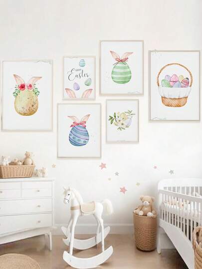 1pc Canvas Wall Art - Baby Goods – Easter Art, Easter Egg Wall Art, Joyful Easter Sign, Spring Home Decor Painting, Printable Gallery_ Framed Nursery Wall Art Perfectly Suited For Playroom Decor Nursery Decor, Childcare Room Decor, Preschool Decor, Boy's Room Decor Girl's Bedroom Decor Kids' Room Decor Easter Wall Art, Nursery Spring Decor, Easter Kids' Room Poster, Spring Decor Poster