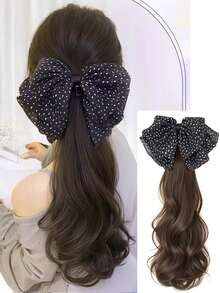 Curly Ponytail Clip-On Synthetic Hair Extension, Korean Style Net Bow Fluffy Ponytail Hair Braid - Multicolor - View 10