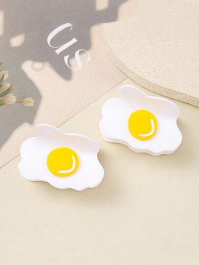 1件装 女士趣味卡通荷包蛋抓娃娃机 趣味煎蛋半辫头饰 发饰