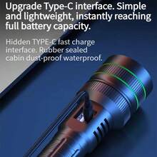 1 szt. Latarka LED o dużej mocy, latarka taktyczna ładowana przez USB, superjasny reflektor o dużym zasięgu, odpowiednia do wędkowania na świeżym powietrzu i pieszych wędrówek - Jak pokazano na rysunku - Zobacz 8