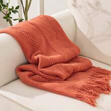 Orange Red Throw Blanket For Bed, Boho Decorative Throw Blanket For Couch Sofa, Knitted Blankets And Throws, Home Decor, 50"X60" - Salmon - View 9