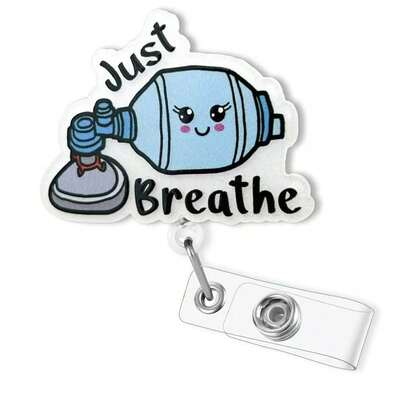 1pc Cute Cartoon Style Acrylic Retractable Nurse Badge Reel - "Breathe" Design, For Medical Worker ID Card Holder, Office Use | Fun Badge Reel Clip, Team Gifts, Gifts For Girls