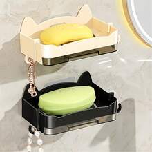 2个猫形皂碟，壁挂式双层沥水皂架，适用于家庭浴室 - 貓咪肥皂盒 - 查看 5