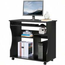 Costoffs Computer Desk Space Saver Desk With Wheels Sliding Study Table With Keyboard Shelf For Home Office - Black - View 9