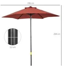 Parasol Ø196 Cm, Tiltable Rotating Parasol, Hexagonal Parasol For Balcony, Beach Or Garden, Wind Resistant, Crank Operated, Burgundy Red. - C - View 3
