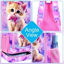 2-In-1 Girls' Backpack, 17" Elementary School Backpack & Lunch Box - Cute Cat Print, Pink - Backpack - View 4