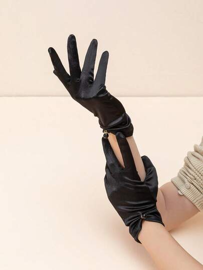 1 par de guantes formales de fiesta con perlas simples para mujer, unicolor para uso casual diario y actuaciones