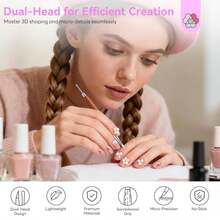 SAVILAND Nail Art Sculpture Pen: Silicone &Amp; Metal Dual Tipped Nail Brushes Silicone Nail Art Tools For Design Nail Foil Carving Drawing Shaping Effect Nail Art Pens Sandalwood Handle For Home DIY - ColorB - 查看 2