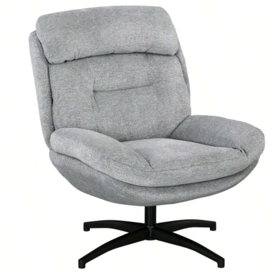 Swivel Armchair, Water-Repellent Chenille Lounge Chair, Upholstered Reclining Chair With Integrated Armrests, For Living Room - Grey - View 1