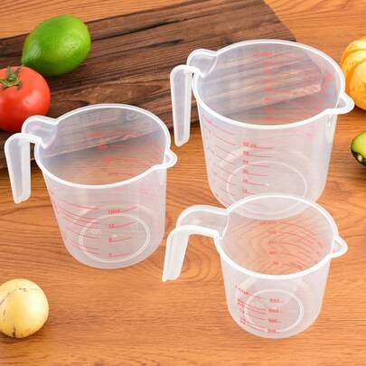 3pcs Plastic Measuring Cups Set With Spouts, Stackable Clear Beakers With Red Markings For Kitchen Baking And Liquid Measurement - 8.45 Oz, 16.91 Oz, 33.81 Oz Capacity