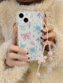 Butterfly Painted Braided Wave Edge Bracelet Strap Minimalist Anti-Drop Thick Phone Protective Case Printed Compatible With IPhone 17/17 Pro/17 Pro Max, 16 XR/7/8, 15 Pro Max, 12 Pro Max, 13 Pro Max, 14 Pro Max, 13, 14, 11, 12P, 14, P11 Soft Shell, P12 Anti-Drop, XS, XR, 7/8P, 7/8GES2 Phone Case - Multicolor - View 1