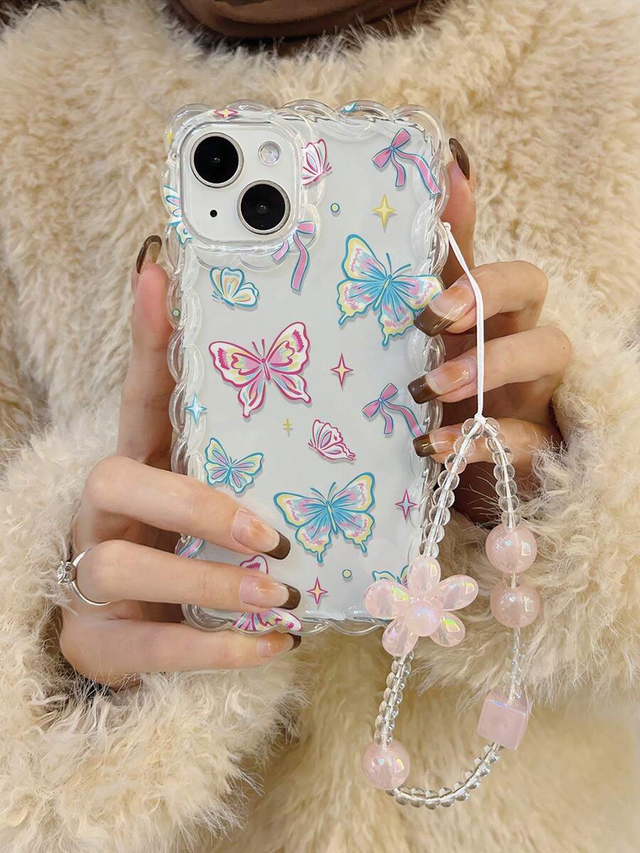 Butterfly Painted Braided Wave Edge Bracelet Strap Minimalist Anti-Drop Thick Phone Protective Case Printed Compatible With IPhone 17/17 Pro/17 Pro Max, 16 XR/7/8, 15 Pro Max, 12 Pro Max, 13 Pro Max, 14 Pro Max, 13, 14, 11, 12P, 14, P11 Soft Shell, P12 Anti-Drop, XS, XR, 7/8P, 7/8GES2 Phone Case - Multicolor - View 1