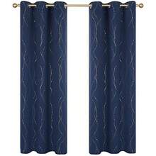 Japanese Curtainsn Cortinas de color azul marino para ventana pequeña cortinas opacas de oscureiento de abitacion cortinas de  ondulada dorada y puntos 106.7 x 114.3  azul marino 2 pane - Azul marino dorado - Ver 2